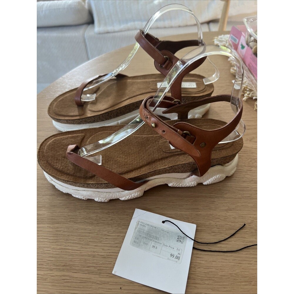 Stella McCartney Women's Sandals Size 39.5 Toe Strap Leather Cork --Damaged!